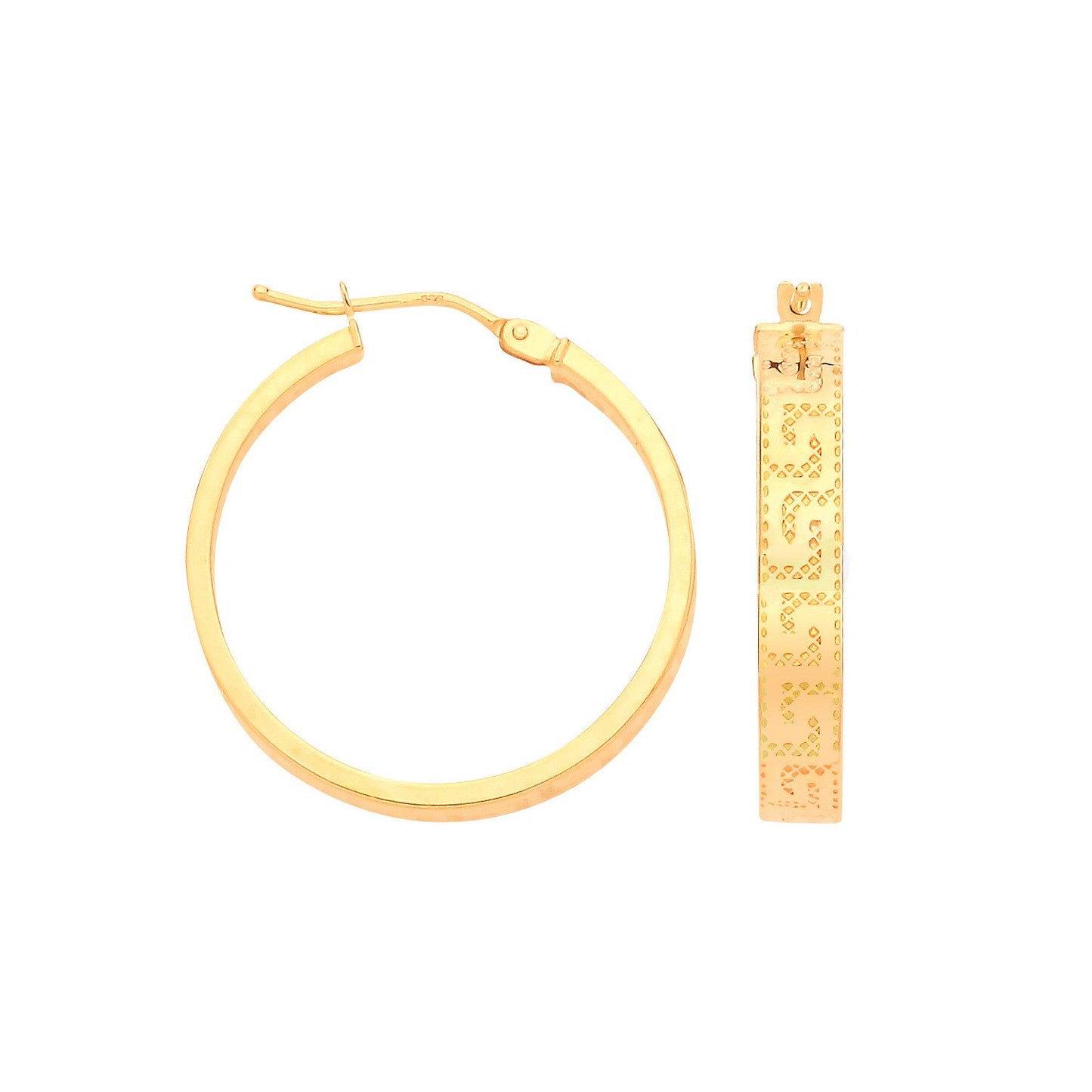 Yellow Gold Greek Key 23mm Hoop Earrings