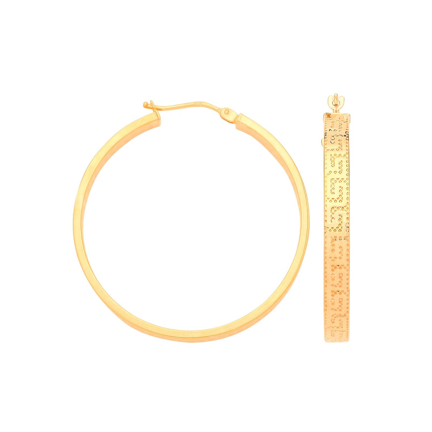 Yellow Gold Greek Key 35mm Hoop Earrings