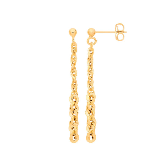 Yellow Gold Rope Graduated Drop Earrings