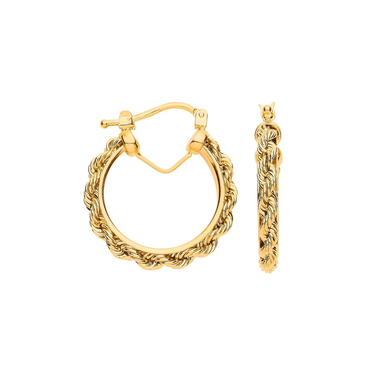 Yellow Gold Rope Chain 20mm Hoop Earrings