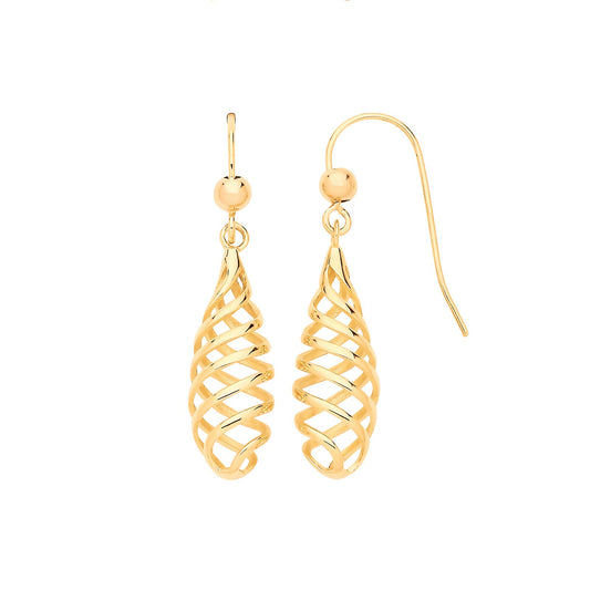 Yellow Gold Spiral Fancy Drop Earrings