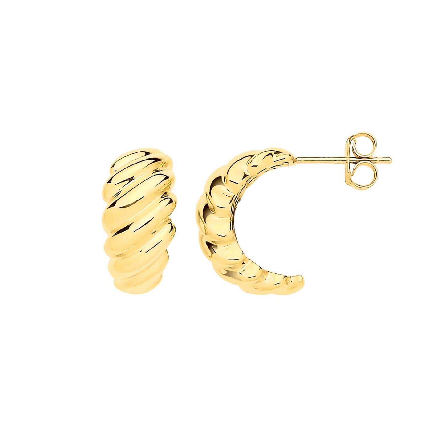 Yellow Gold Ribbed Hoop Hollow Earrings