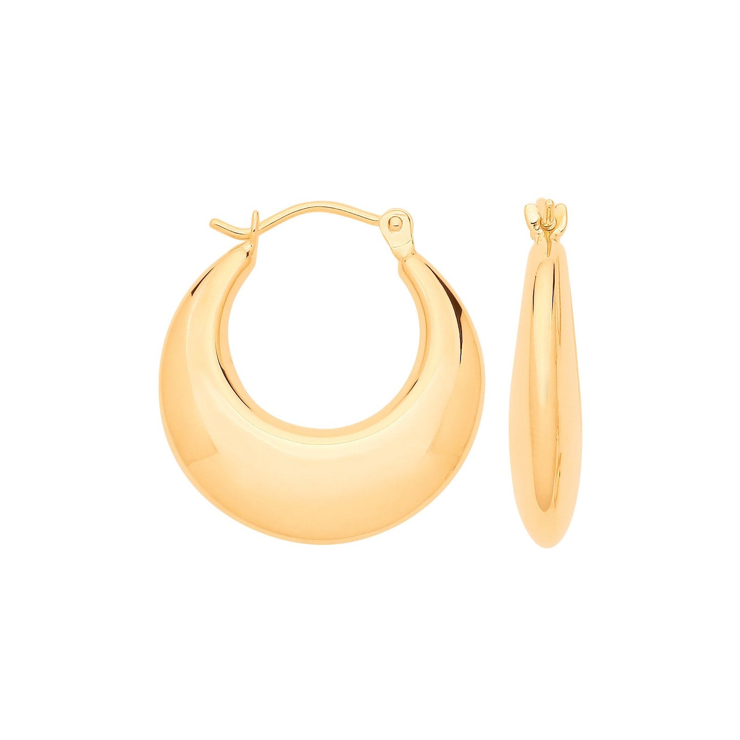 Yellow Gold Curved Creole Hollow Hoop Earrings