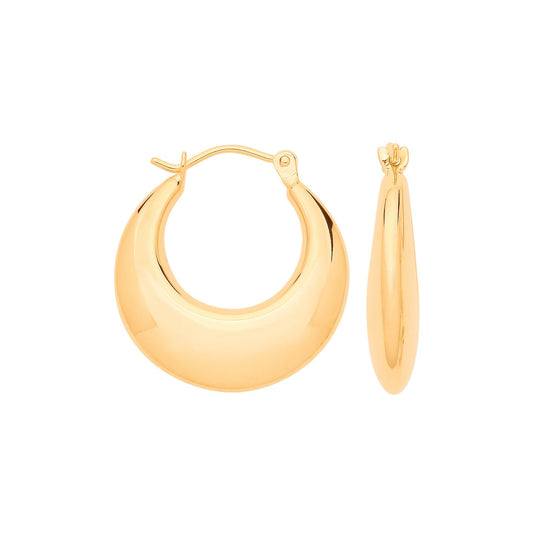 Yellow Gold Curved Creole Hollow Hoop Earrings