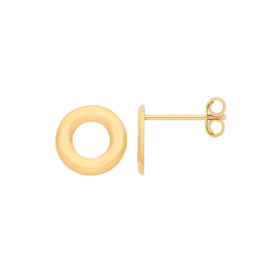 Yellow Gold 9mm Plain Circle Studs