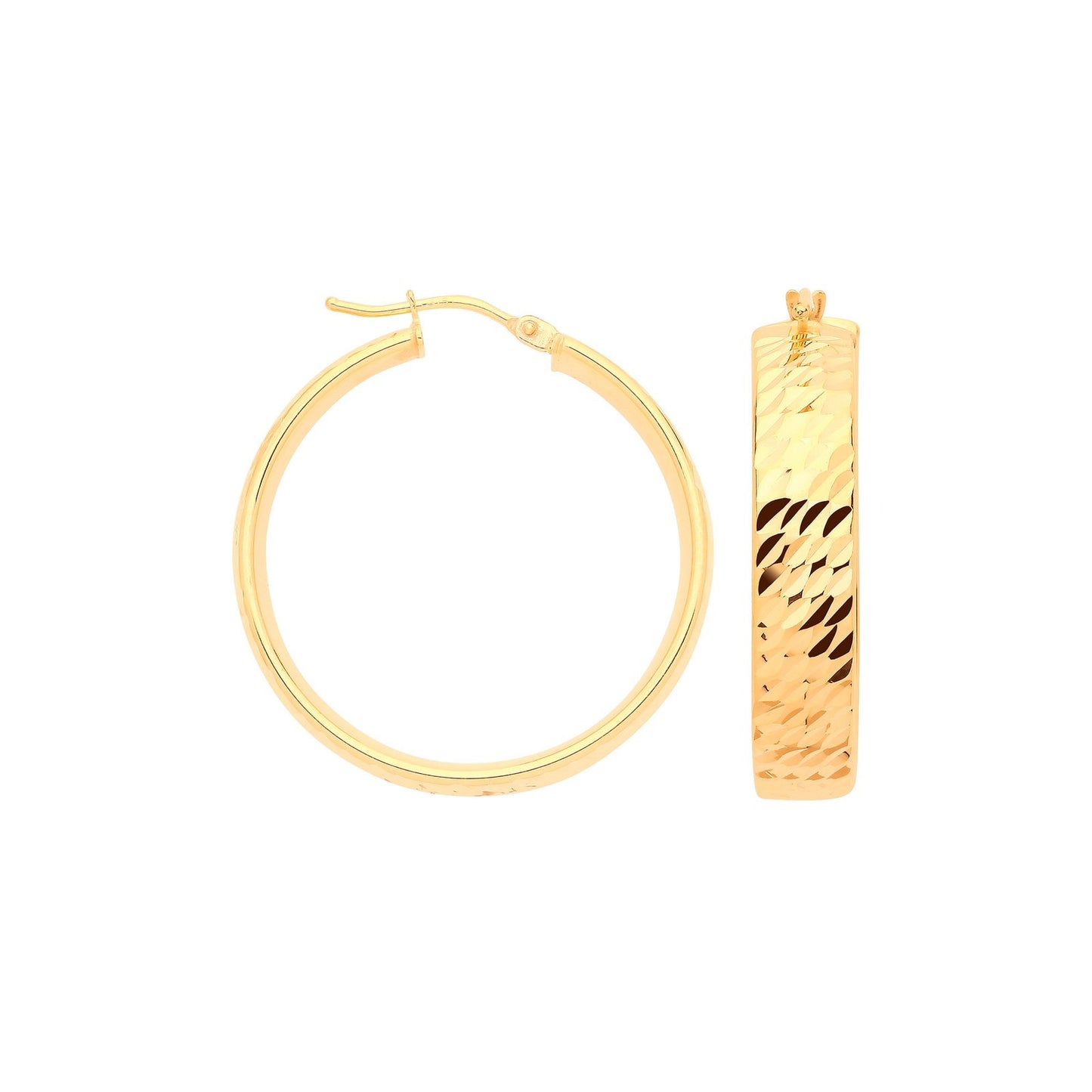 Yellow Gold 25mm D/c Wide Hoops