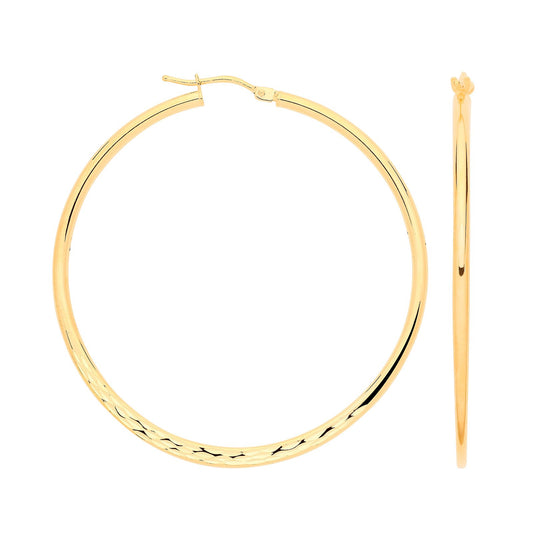 Yellow Gold 40mm Half D/c Half Plain Hoops