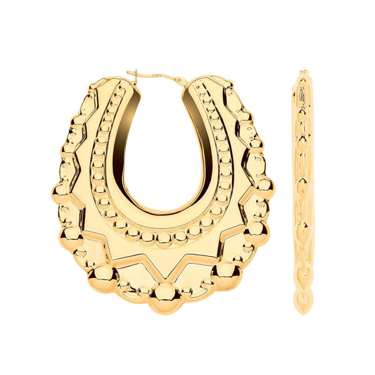 Yellow Gold Extra Large Oval Traditional Creoles Earrings