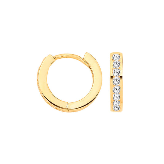 Yellow Gold Channel Set Cubic Zirconias Small Huggies