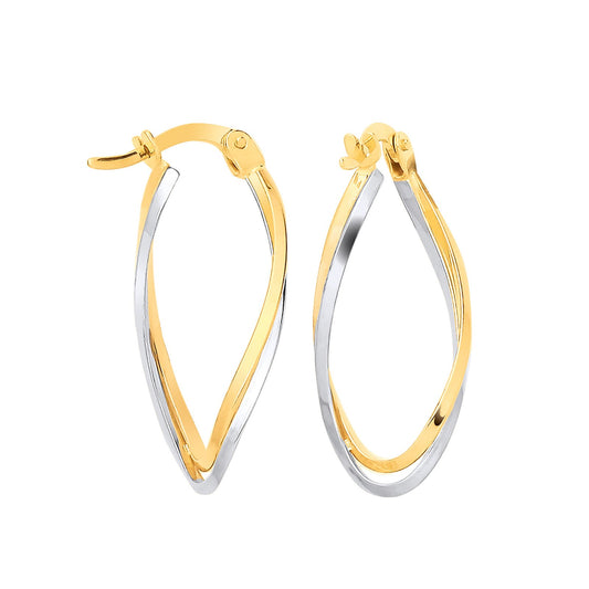 Yellow Gold Two Colour Twist Oval Hoops