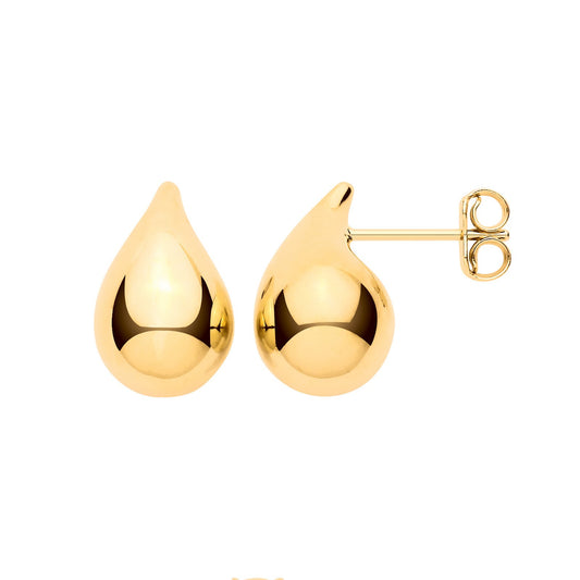 Yellow Gold Medium Teardrop Plain Studs