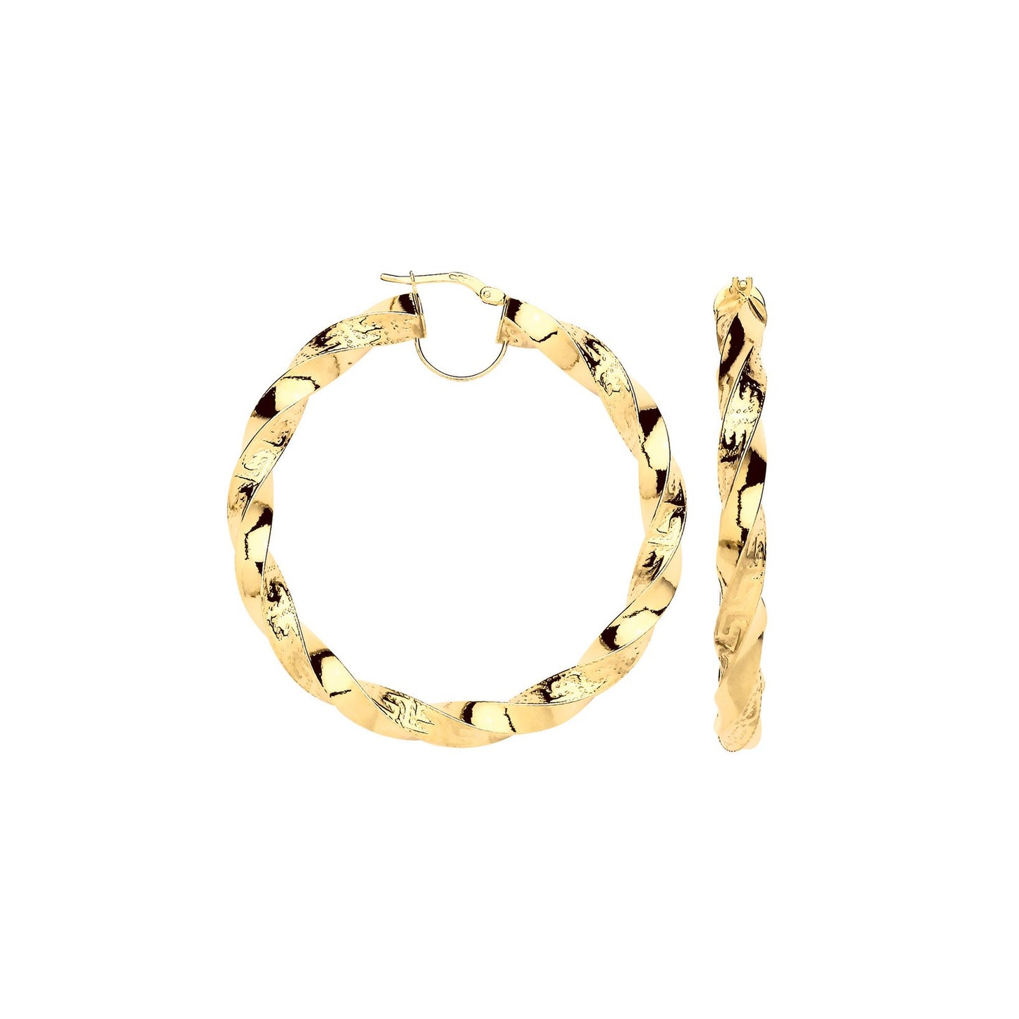 Yellow Gold Twisted Greek Key 50mm Hoop Earrings