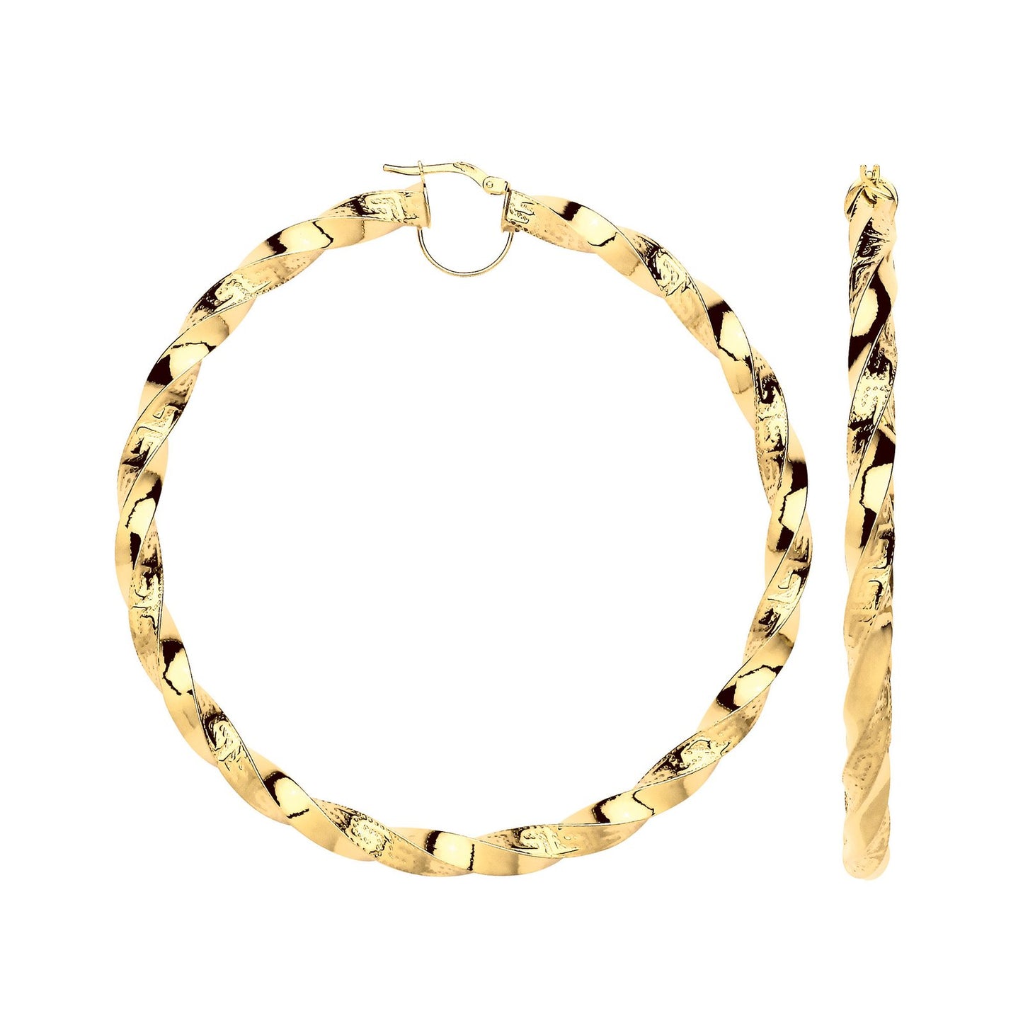 Yellow Gold Twisted Greek Key 75mm Hoop Earrings