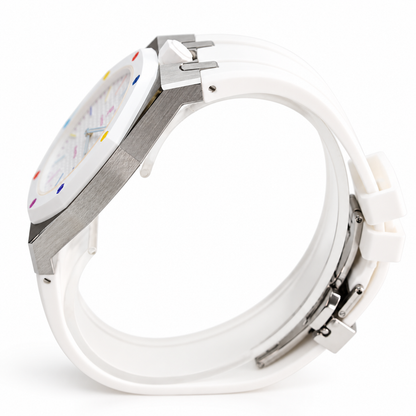Swatch x Audemars Piguet Royal Pop HUIT BLANC SSX03W100N with metal case and white rubber strap – product view 8