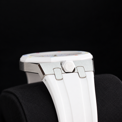Swatch x Audemars Piguet Royal Pop HUIT BLANC SSX03W100N with metal case and white rubber strap – product view 11