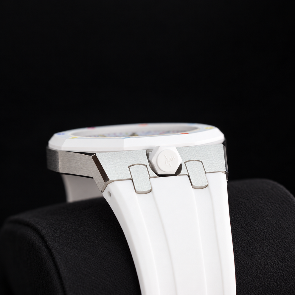 Swatch x Audemars Piguet Royal Pop HUIT BLANC SSX03W100N with metal case and white rubber strap – product view 11