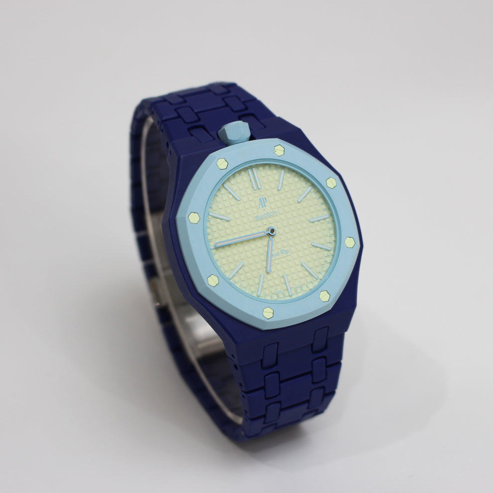 Swatch x Audemars Piguet Royal Pop BLAUE ACHT Uhr mit Bioceramic Armband & Gehäuse SSX03L101N – Neu Ungetragen