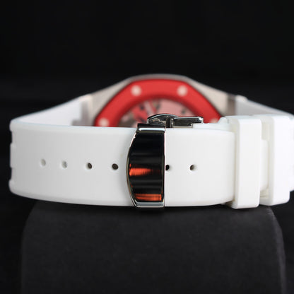 Audemars Piguet x Swatch Otto Rosso SSX03R100N, silver-tone metal case and white rubber strap