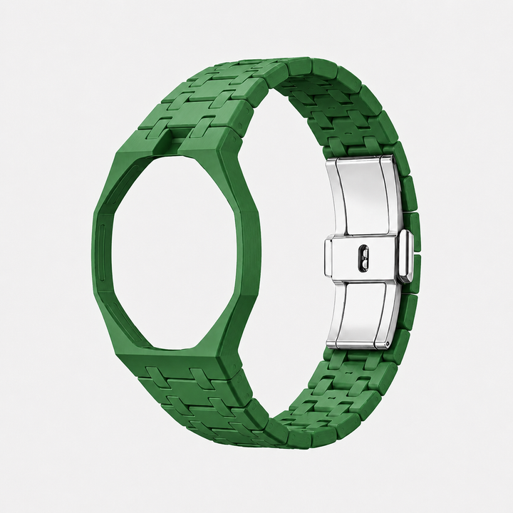 green silicone watch band with metal clasp
