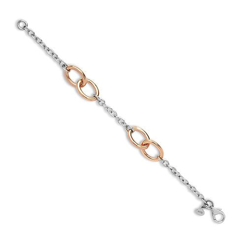 9ct White and Rose Solid Bi Colour Oval Link Chain Bracelet – Imperial Time