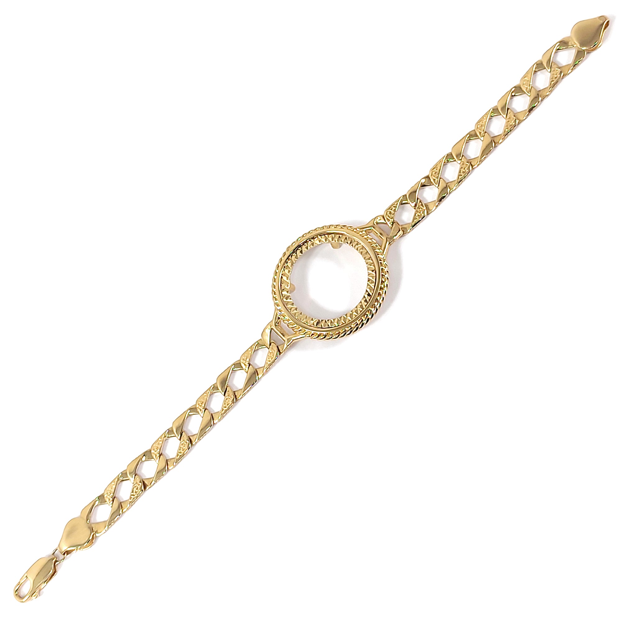 9ct Yellow Gold Polished & Lizard Cast Curb Full Sovereign Coin Bracelet – Imperial Time