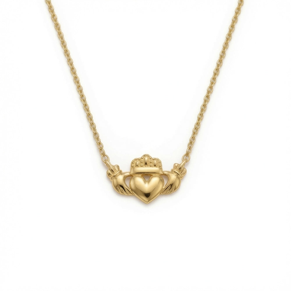 9ct Yellow Gold Claddagh Heart Pendant Necklace