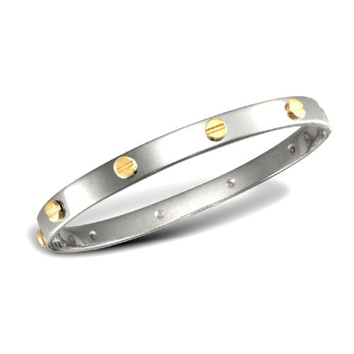 Gents White with Yellow Screws Solid Screw Bangle – Imperial Time
