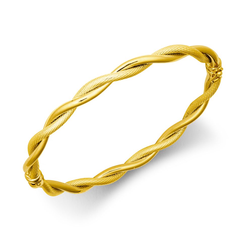 9ct Yellow Gold Polished & Mesh Twist Bangle – Imperial Time