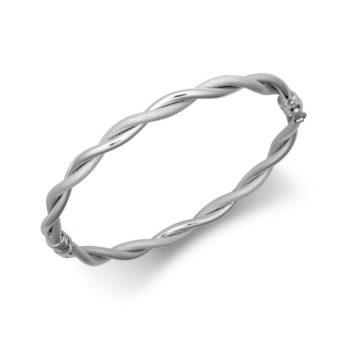 9ct White Gold Polished & Mesh Twist Bangle – Imperial Time