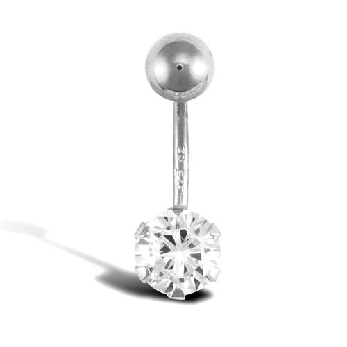 9ct White Gold Cubic Zirconia Belly Bar – Imperial Time