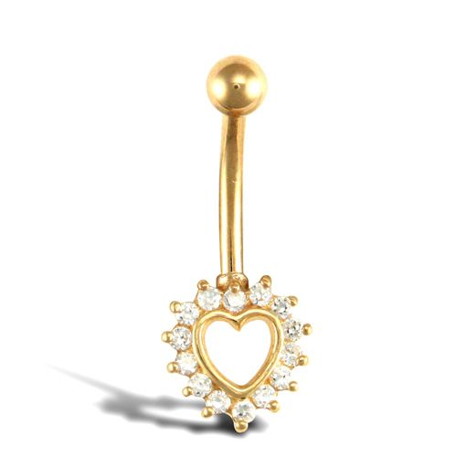 9ct Yellow Gold Cubic Zirconia Heart Belly Bar – Imperial Time