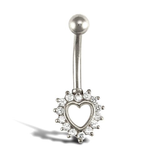 9ct White Gold Cubic Zirconia Heart Belly Bar – Imperial Time