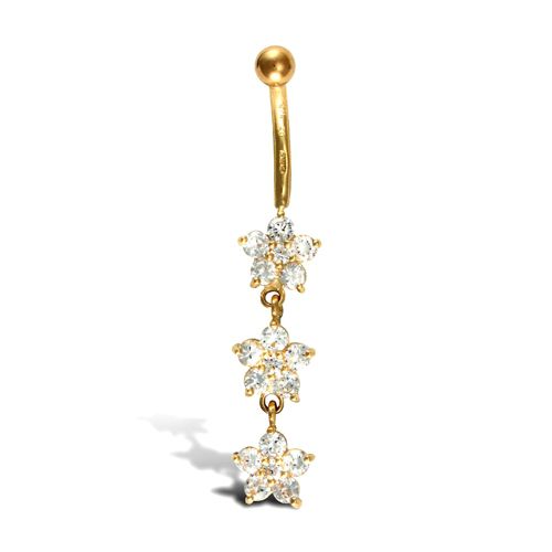 9ct Yellow Gold Cubic Zirconia Flower Belly Bar Dropper – Imperial Time