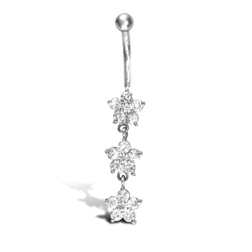 9ct White Gold Cubic Zirconia Flower Belly Bar Dropper – Imperial Time