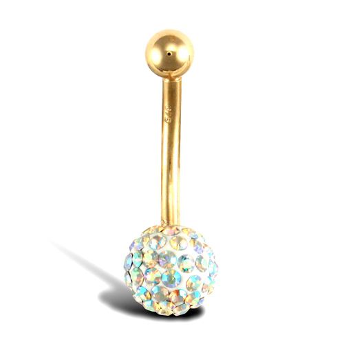 9ct Yellow Gold Crystal Belly Bar – product view