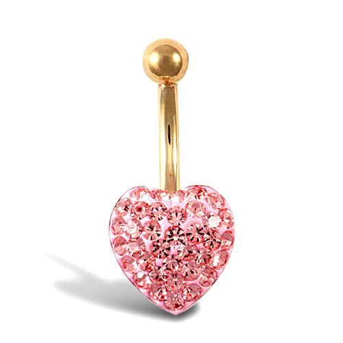 9ct Yellow Pink Crystal Heart Belly Bar – Imperial Time