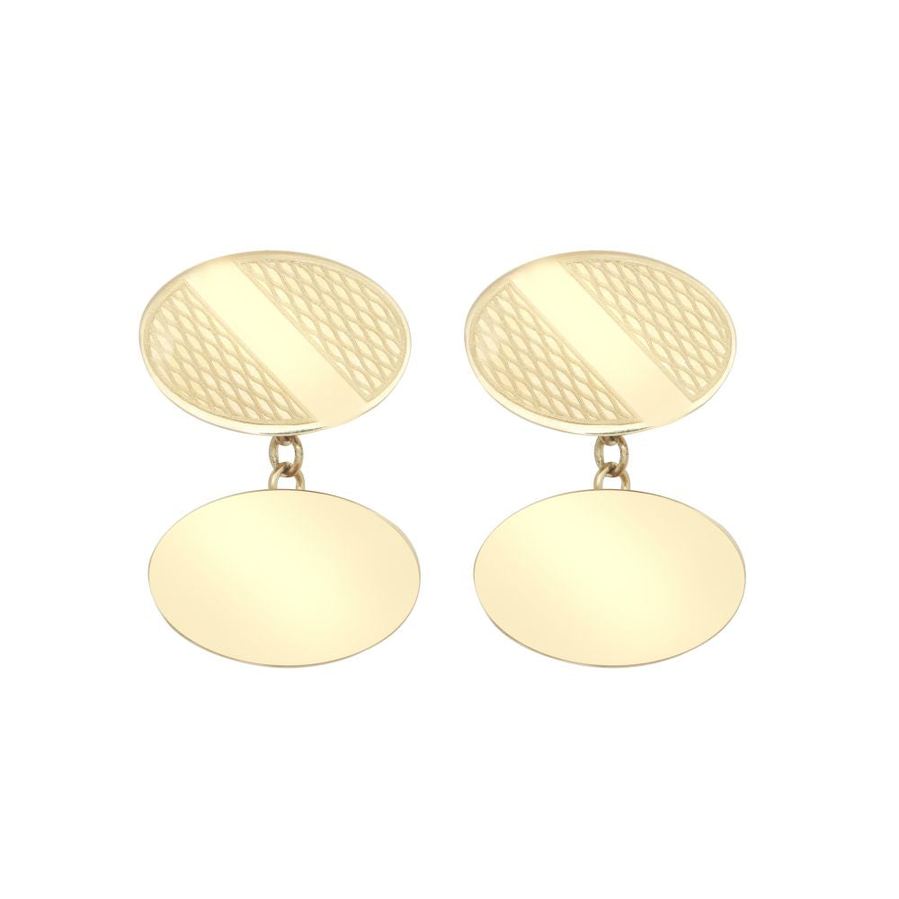 9ct Yellow GoldOval Art Deco Engine Turned Cufflinks Chain Back – Imperial Time