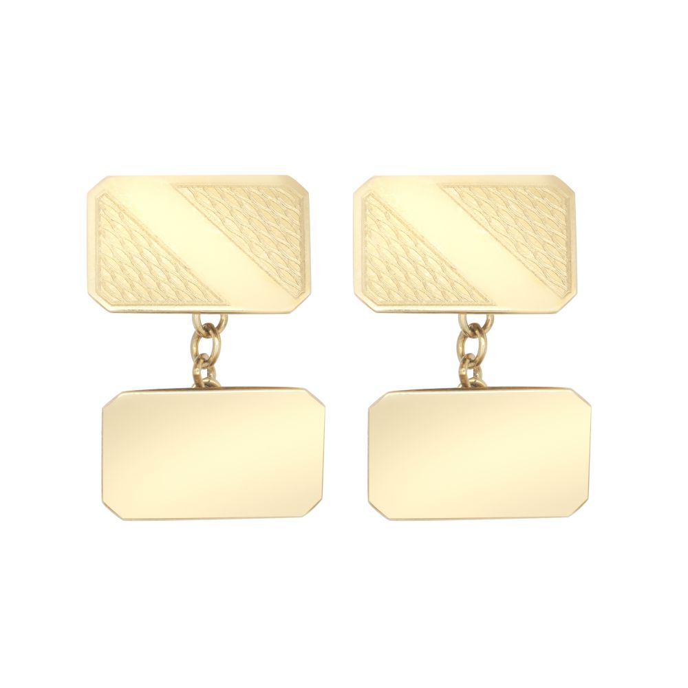 9ct Yellow GoldCut Corners Art Deco Engine Turned Cufflinks Chain Back – Imperial Time
