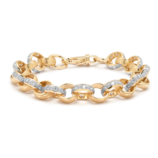 9 Karat Gelbgold Kubische Zirkonia besetzte und gemusterte Belcher Kette 13,5 mm Stärke