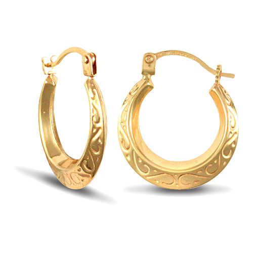 9ct yellow gold creole Hoop Earrings engraved with a floral design. – Imperial Time