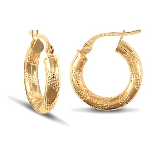 9ct yellow gold 3mm creole Hoop Earrings with a textured stripe design. – Imperial Time