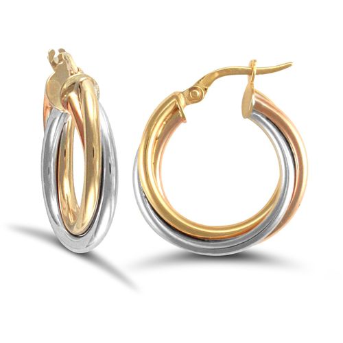 yellow and white and rose 9ct gold Russian wedding ring design twisted creole Hoop Earrings – Imperial Time