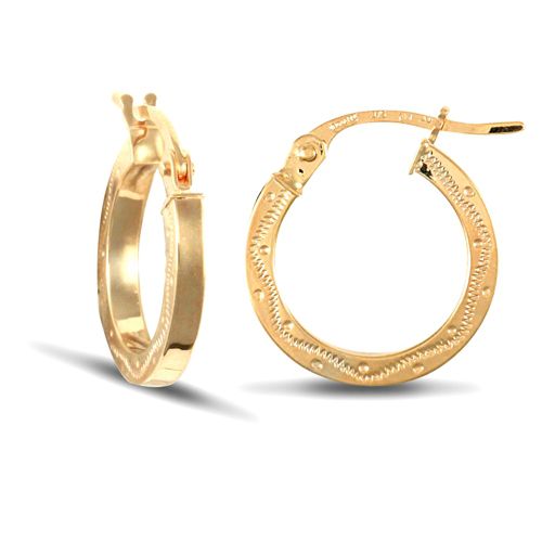 9ct yellow gold square-tube creole Hoop Earrings with a engraved wavy design. – Imperial Time