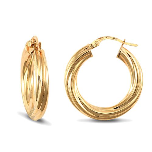 9ct yellow gold 4mm round-tube twisted creole Hoop Earrings – Imperial Time