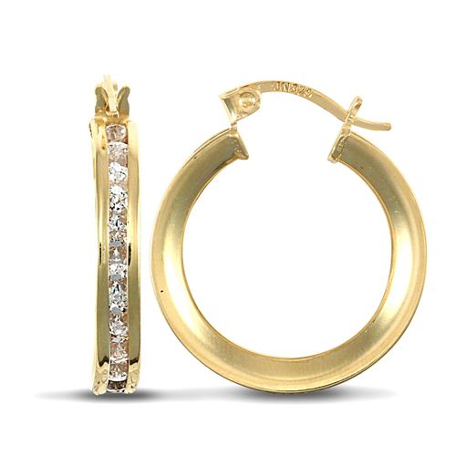 9ct yellow gold creole Hoop Earrings channel set with cubic zirconia stones. – Imperial Time