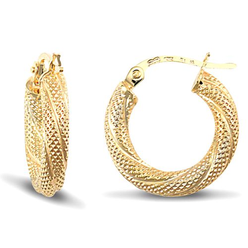 9ct yellow gold 3mm frosted twist creole Hoop Earrings – Imperial Time