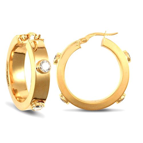 9ct yellow gold 6mm square-tube hoop creole earrings with rub-over set cubic zirconia stones. – Imperial Time