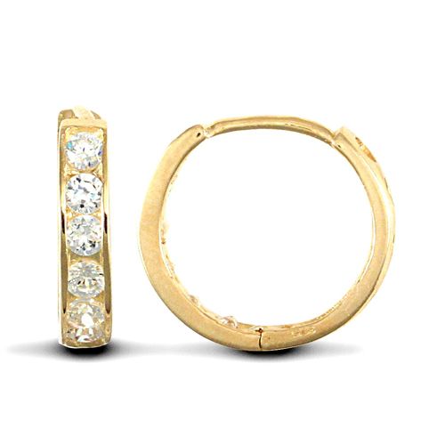 9ct yellow gold huggie Hoop Earrings channel set with a brilliant cut cubic zirconia stones. – Imperial Time