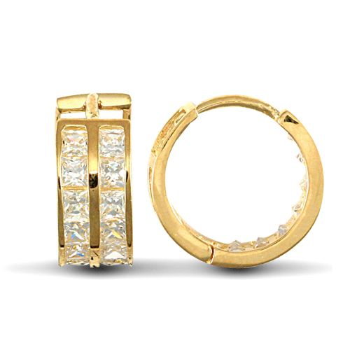 9ct yellow gold huggie Hoop Earrings channel set with 2 rows of Princess cut cubic zirconia stones. – Imperial Time