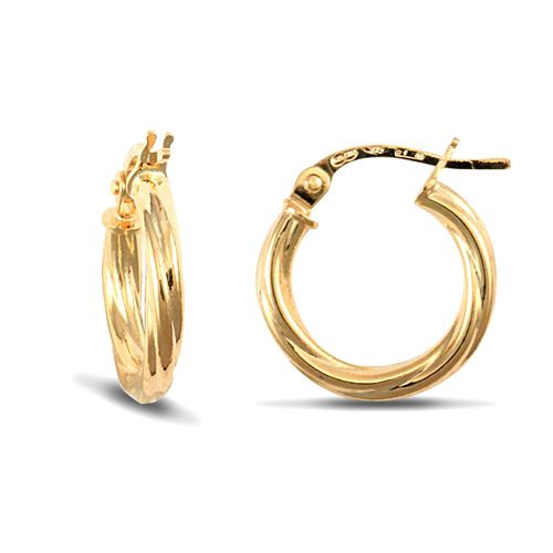 9ct yellow gold 2.5mm round-tube twisted creole Hoop Earrings – Imperial Time